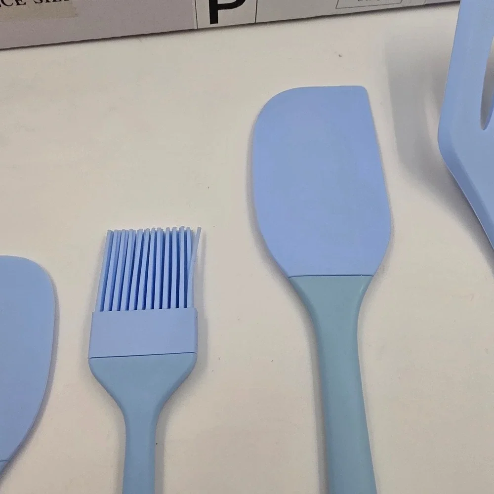 Easy Baking 5 Piece Silicone Kitchen Utensil Set Blue Spatula Whisk Brush BPA L4